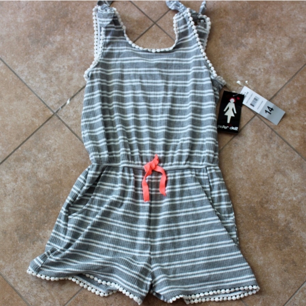 NWT | Grey White Stripped Romper | Paper Doll